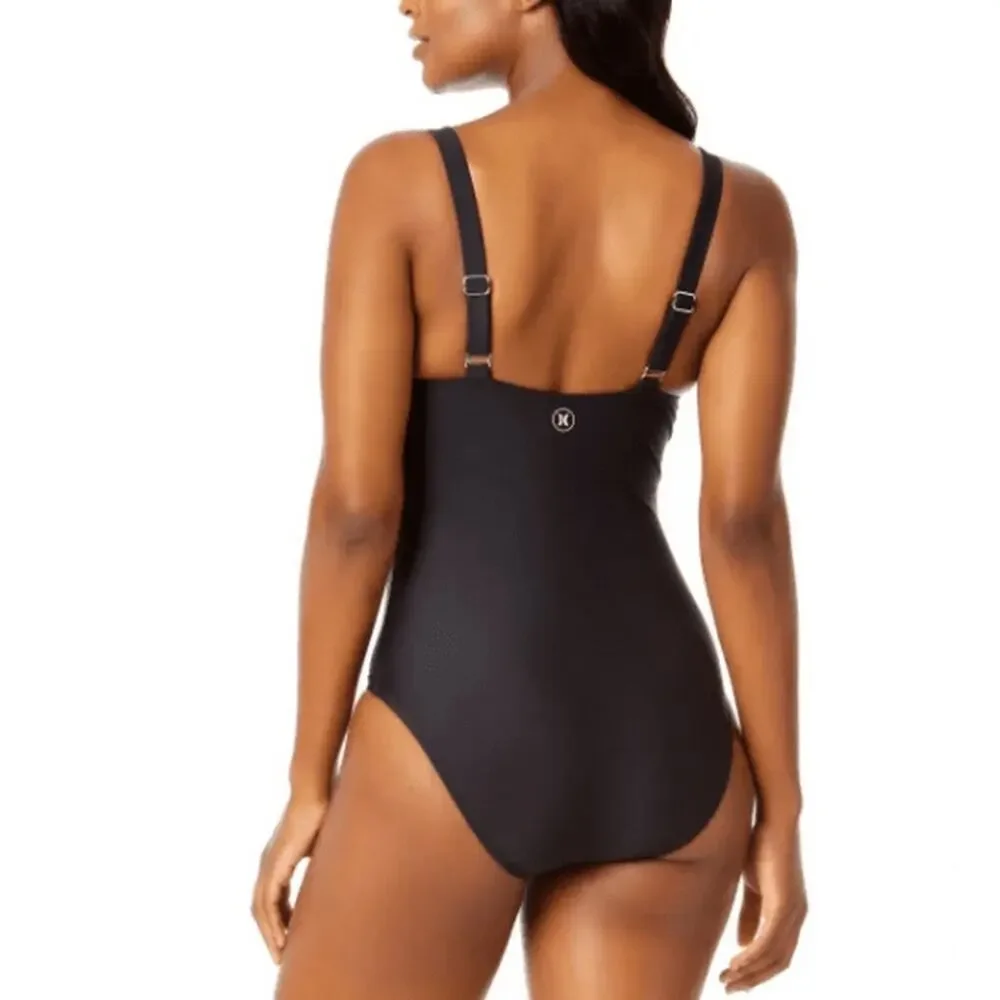 Hurley Women's UPF 50+ Sun Protection One Piece Swimsuit Adjustable Size L